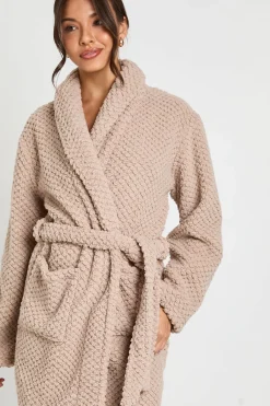 boohoo Robe De Chambre Longue En Polaire Gaufrée<Femme Pyjamas