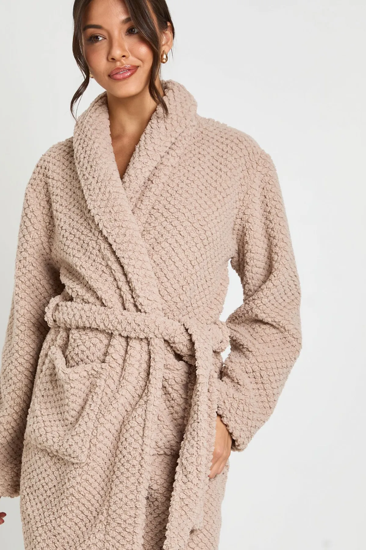 boohoo Robe De Chambre Longue En Polaire Gaufrée<Femme Pyjamas