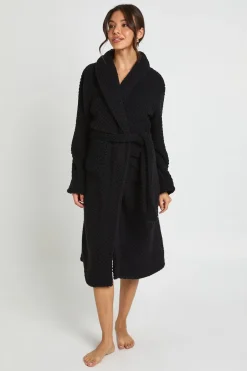 boohoo Robe De Chambre Longue En Polaire Gaufrée<Femme Pyjamas