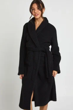 boohoo Robe De Chambre Longue En Polaire Gaufrée<Femme Pyjamas