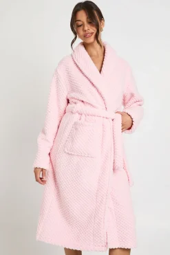 boohoo Robe De Chambre Longue En Polaire Gaufrée<Femme Pyjamas