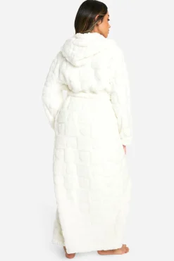 boohoo Robe de chambre maxi en polaire embossée de cœurs<Femme Pyjamas