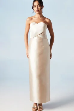 Robe de Demoiselle d'Honneur Bustier en Sergé avec Nœud au Dos