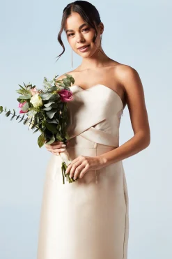 Robe de Demoiselle d'Honneur Bustier en Sergé avec Nœud au Dos