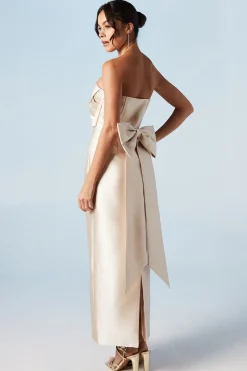 Robe de Demoiselle d'Honneur Bustier en Sergé avec Nœud au Dos