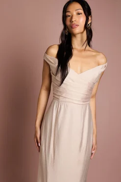 Robe de Demoiselle d'Honneur Bardot en Satin Froncé à Queue de Sirène
