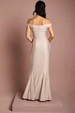 Robe de Demoiselle d'Honneur Bardot en Satin Froncé à Queue de Sirène
