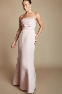 Robe De Demoiselle D'honneur Bandeau En Satin Structuré Avec Détail De Pierres Précieuses