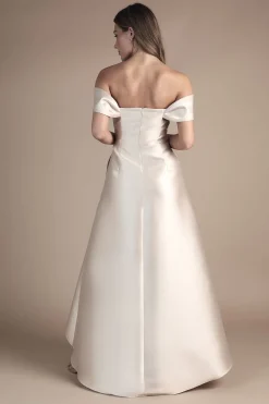 Robe de Demoiselle d'Honneur Bardot en Sergé à Drapé Cascade