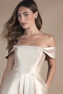 Robe de Demoiselle d'Honneur Bardot en Sergé à Drapé Cascade