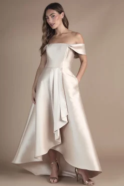 Robe de Demoiselle d'Honneur Bardot en Sergé à Drapé Cascade