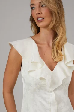 Oasis Robe de Demoiselle d'Honneur à Col V avec Volants en Jacquard Satiné<Femme Robes Demoiselles D'Honneur|Satin Et Dentelle