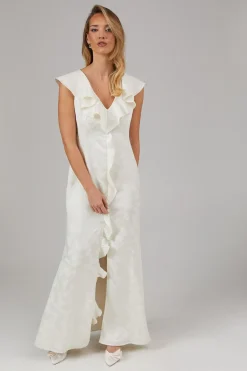 Oasis Robe de Demoiselle d'Honneur à Col V avec Volants en Jacquard Satiné<Femme Robes Demoiselles D'Honneur|Satin Et Dentelle