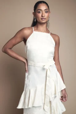 Oasis Robe de Demoiselle d'Honneur à Col Halter avec Volants en Jacquard Satiné<Femme Robes Demoiselles D'Honneur|Satin Et Dentelle