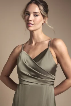 Robe de Demoiselle d'Honneur Caraco en Satin à Taille Portefeuille