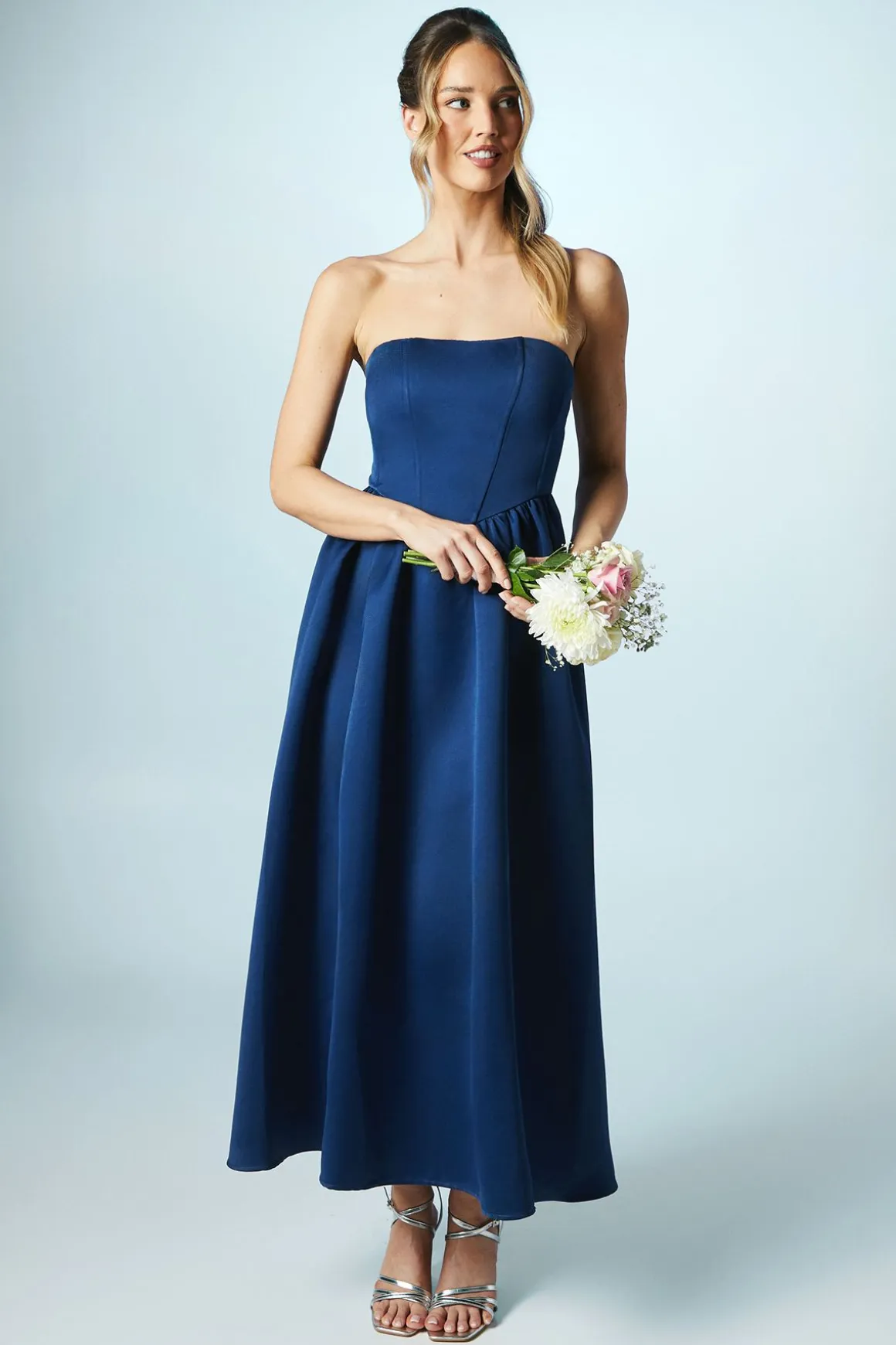Robe de Demoiselle d'Honneur Corset Satiné Structuré