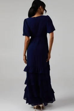 Oasis Robe de Demoiselle d'Honneur en Georgette à Col V et Manches Bouffantes Étagée<Femme Toutes Les Robes|Robes Demoiselles D'Honneur