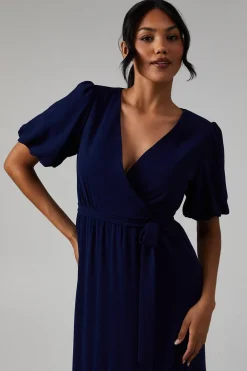 Oasis Robe de Demoiselle d'Honneur en Georgette à Col V et Manches Bouffantes Étagée<Femme Toutes Les Robes|Robes Demoiselles D'Honneur