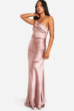 Robe de demoiselle d'honneur en satin asymétrique maxi Dress