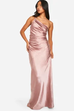 Robe de demoiselle d'honneur en satin asymétrique maxi Dress