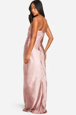 Robe de demoiselle d'honneur en satin asymétrique maxi Dress
