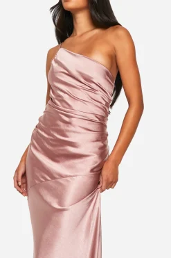 Robe de demoiselle d'honneur en satin asymétrique maxi Dress