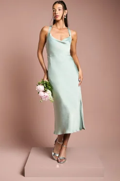 Oasis Robe de Demoiselle d'Honneur en Satin à Bretelles Croisées et Dos Noué<Femme Robes Demoiselles D'Honneur|Robes Mi-Longues