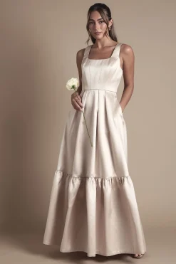 Robe de Demoiselle d'Honneur en Sergé Sans Bretelles à Jupe Ample