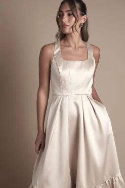 Robe de Demoiselle d'Honneur en Sergé Sans Bretelles à Jupe Ample