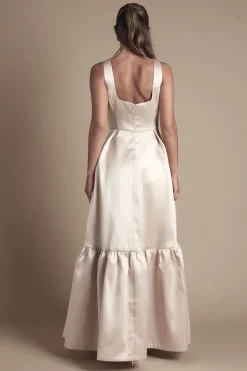 Robe de Demoiselle d'Honneur en Sergé Sans Bretelles à Jupe Ample