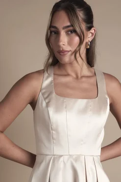 Robe de Demoiselle d'Honneur en Sergé Sans Bretelles à Jupe Ample