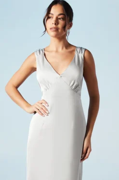 Robe de Demoiselle d'Honneur en Satin à Épaules Froncées