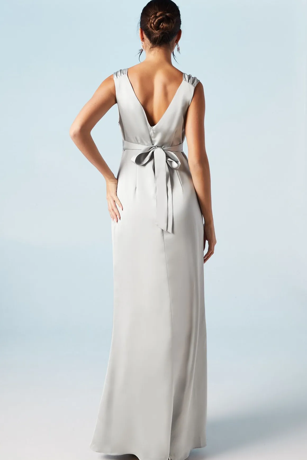 Robe de Demoiselle d'Honneur en Satin à Épaules Froncées