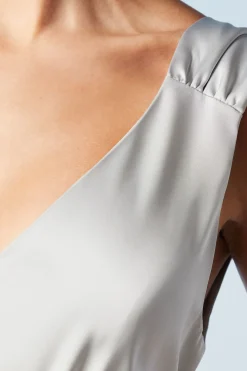 Robe de Demoiselle d'Honneur en Satin à Épaules Froncées