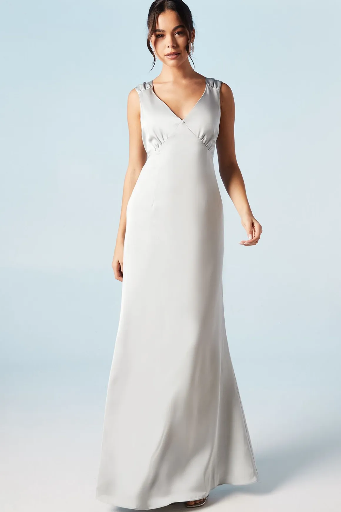 Robe de Demoiselle d'Honneur en Satin à Épaules Froncées
