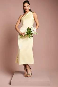 Robe de Demoiselle d'Honneur en Satin à Une Épaule avec Détail Froncé sur le Côté