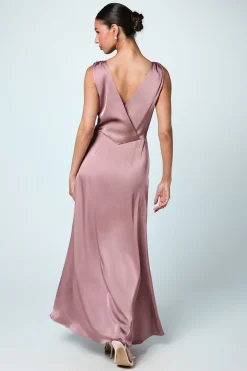 Robe de Demoiselle d'Honneur en Satin à Col en V