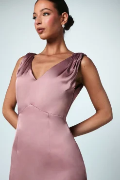 Robe de Demoiselle d'Honneur en Satin à Col en V