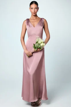 Robe de Demoiselle d'Honneur en Satin à Col en V