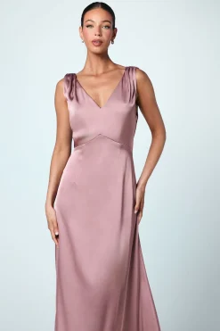 Robe de Demoiselle d'Honneur en Satin à Col en V
