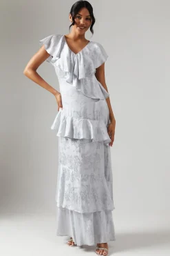Robe de Demoiselle d'Honneur en Satin Jacquard à Détails Volantés