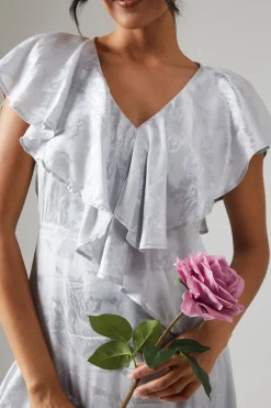Robe de Demoiselle d'Honneur en Satin Jacquard à Détails Volantés