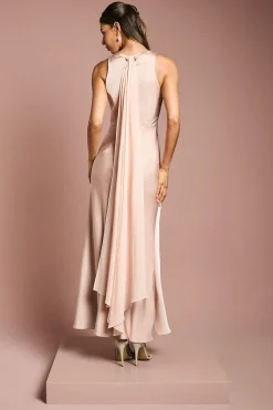 Robe de Demoiselle d'Honneur en Satin à Col Bénitier avec Drapé en Mousseline