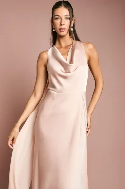 Robe de Demoiselle d'Honneur en Satin à Col Bénitier avec Drapé en Mousseline