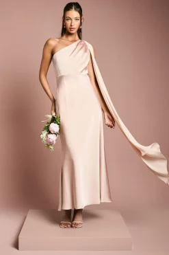 Coast Robe de Demoiselle d'Honneur en Satin à Une Épaule avec Drapé en Mousseline<Femme Robes Demoiselles D'Honneur|Satin Et Dentelle