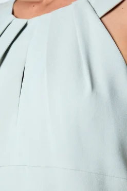 Robe de Demoiselle d'Honneur en Satin à Col Licou avec Détail de Nœud au Dos
