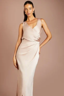 Robe De Demoiselle D'honneur En Satin Coast Honoured Avec Détail Froncé À La Taille