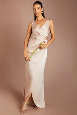 Robe De Demoiselle D'honneur En Satin Coast Honoured Avec Détail Froncé À La Taille
