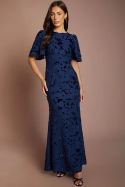 Robe De Demoiselle D'honneur En Mesh Dévoré À Manches Papillon
