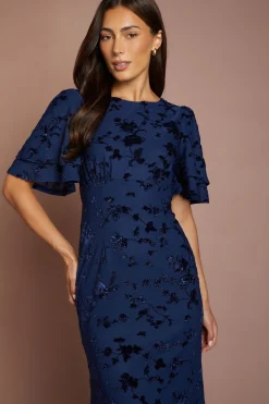 Robe De Demoiselle D'honneur En Mesh Dévoré À Manches Papillon